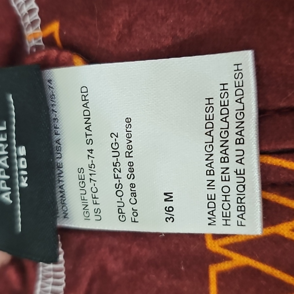 NFL Team Apparel Maroon and Orange Kids One Piece Washington Commanders..2 AVAIL - Picture 4 of 4